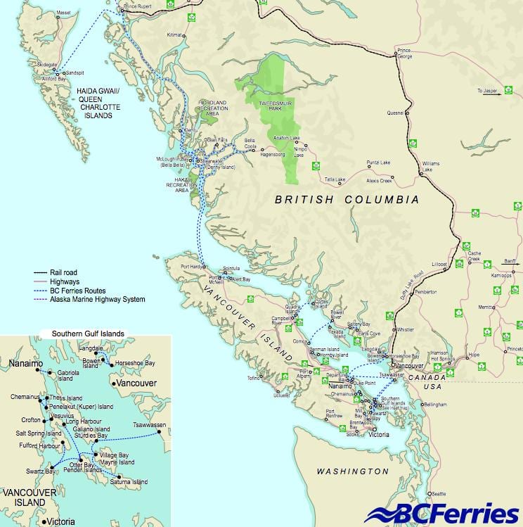 tragetet vancouver të vancouver island hartë
