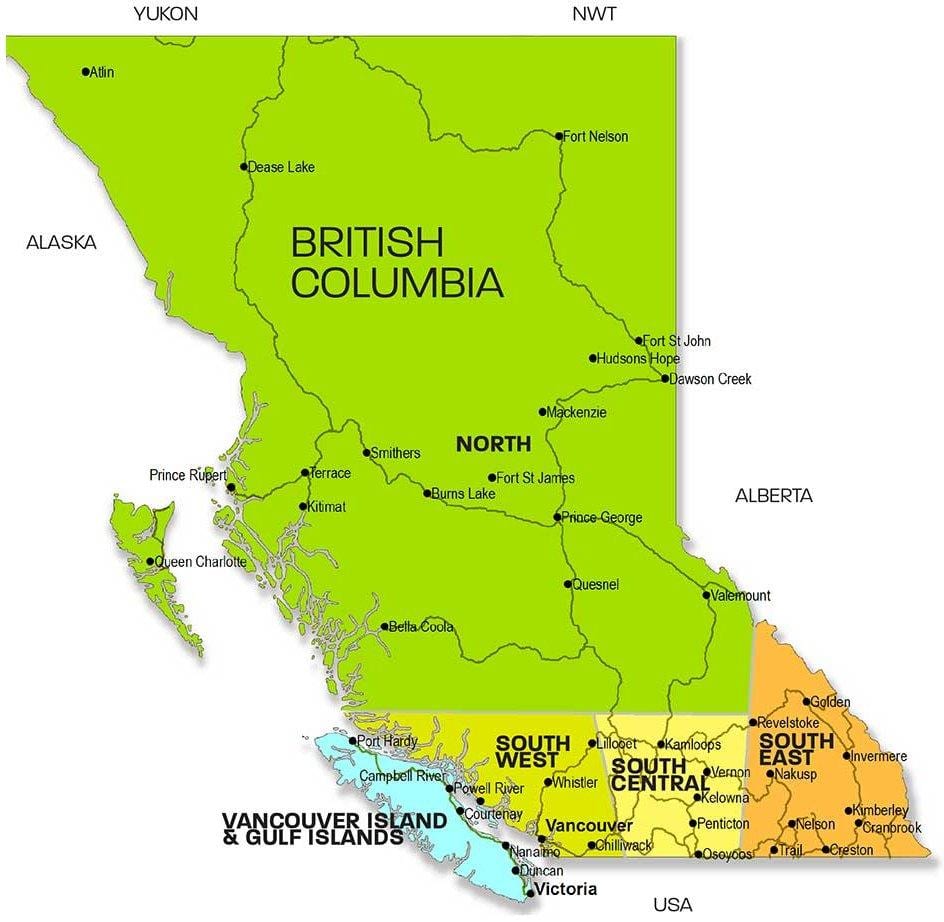 Harta e british columbia regjione
