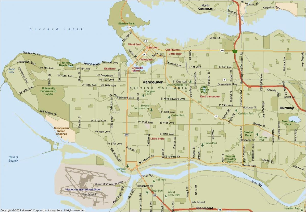 Harta e rrugës vancouver bc, kanada