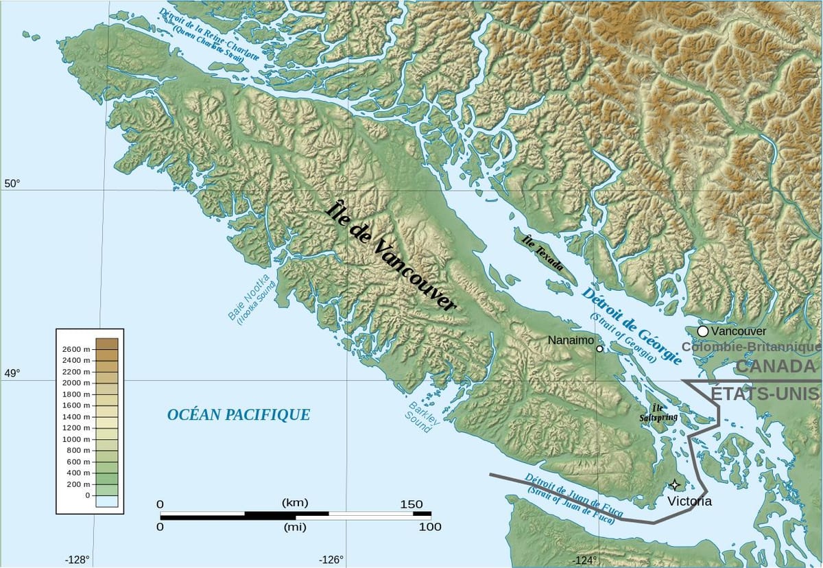 Hartën topografike vancouver island