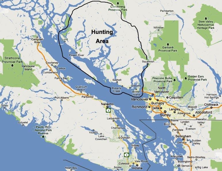 Harta e vancouver island gjuetisë
