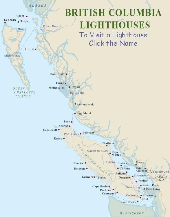 Harta e vancouver island lighthouses