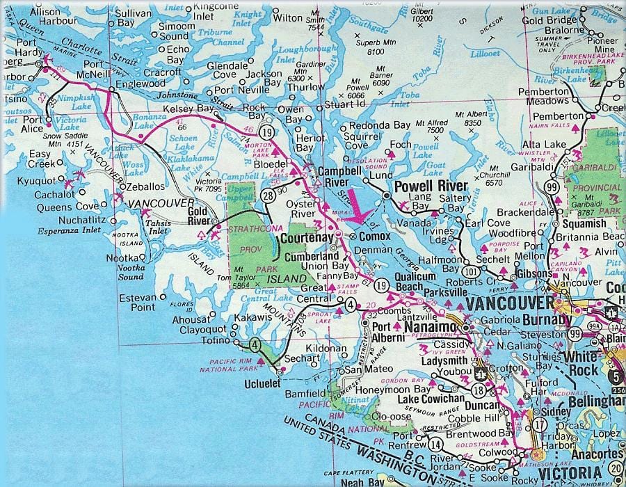 Harta e vancouver island liqeneve