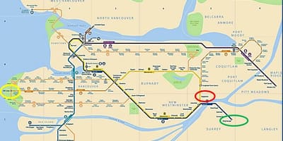 Harta e skytrain panje ridge për vancouver