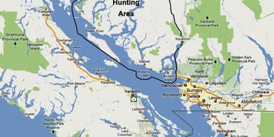 Harta e vancouver island gjuetisë
